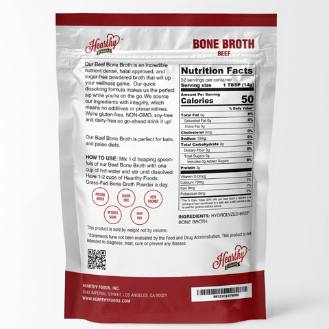 Beef Bone Broth Powder, 16 oz - Hearthy Foods