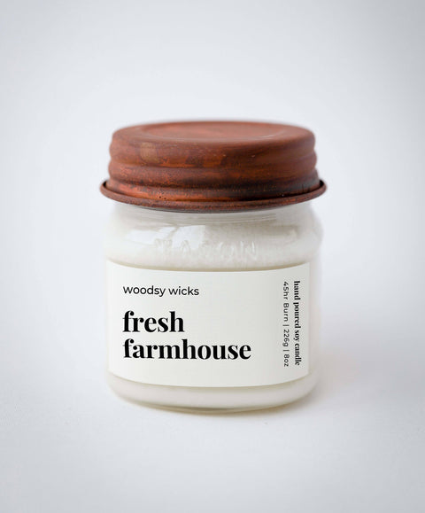 Fresh Farmhouse, 8 oz, Soy Wax Candle, Crackling Wood Wick - Woodsy Wicks