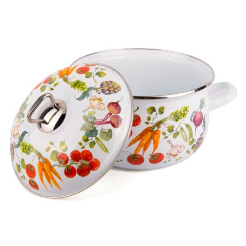 Vegetable Garden Belly Deep Stock Pot with Decorated Lid: 2.2-qt. (2.1 L)