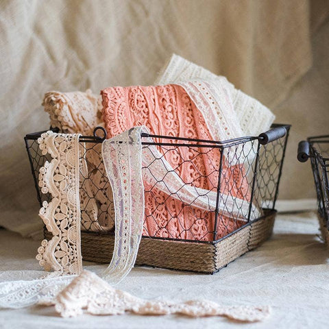 Wire Carry Basket With Hemp Rope Bottom Rectangular: Large - Rustic Reach