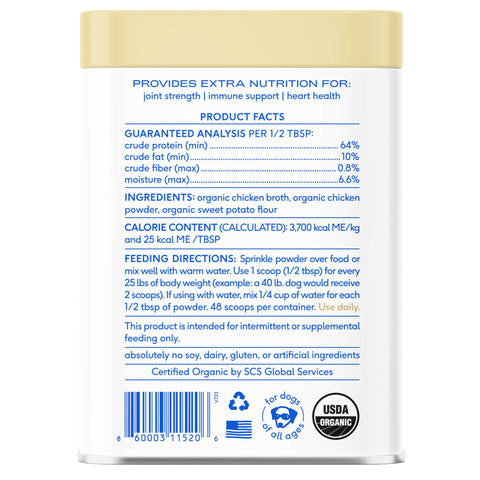 Organic Chicken Bone Broth Powder, Grain-Free Food Topper for Dogs: 5.75oz - Native Pet