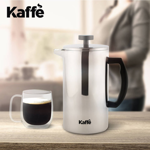 French Press Coffee Maker, 34 oz (0.8L), Double-Wall Stainless Steel - Kaffe