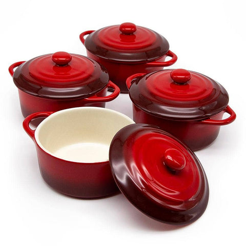 Mini Casserole Dishes & Lids - Set of 4: Stone Ombre, Ceramic, 12 oz - Kook