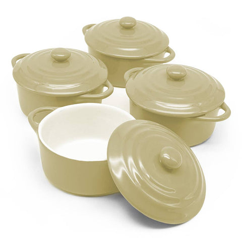Mini Casserole Dishes & Lids - Set of 4: Stone Ombre, Ceramic, 12 oz - Kook