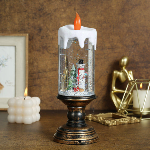 Christmas Musical Snow Globe Candlestick Lantern with Snowman Scene for Christmas Decoration - SINT