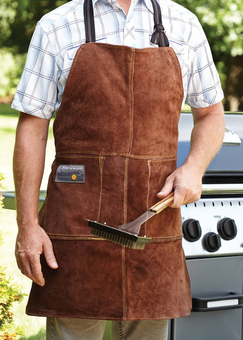 Outset Brown Leather Grill Apron, One Size, 27" x 30" - Fox Run Brands