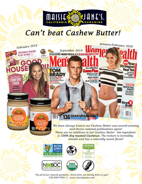 Cashew Butter, Creamy - No Palm Oil, No Added Sugar or Salt - Maisie Jane’s