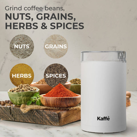 Electric Coffee Grinder w/ Cleaning Brush, 3 oz, White - Kaffe