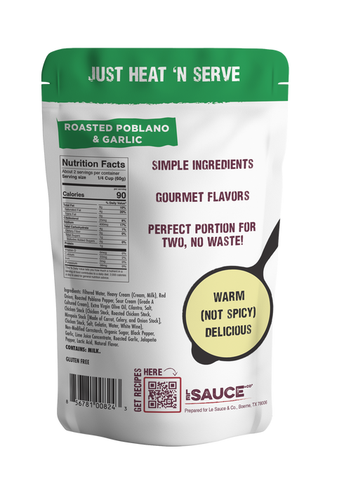 Roasted Poblano & Garlic Finishing Sauce, 2 Servings, 4.5 oz - Le Sauce & Co.