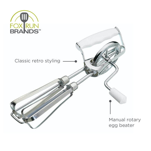 Stainless Steel Manual Hand Mixer, White, 10" x 5" - Fox Run Brands