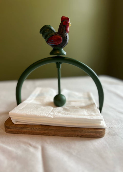 Iron Rooster Napkin Holder, Green - Vagabond Vintage