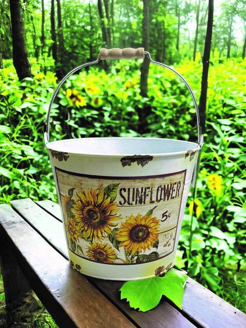 Cream Distressed Sunflower Bucket, 14" x 10" - DNS Designs