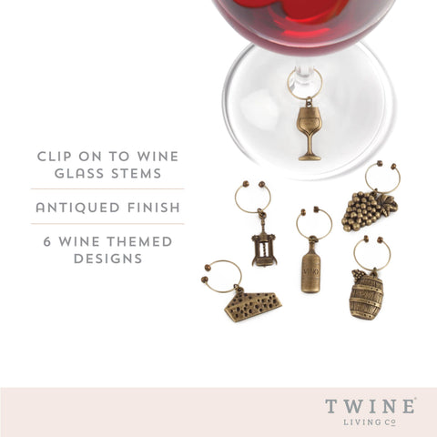 Vineyard Themed Wine Charms, Set of 6 - Twine