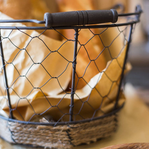 Wire Carry Basket With Hemp Rope Bottom Round: Small - Rustic Reach