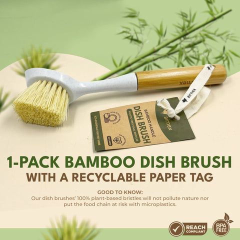 Bamboo Brush with Handle, Natural Cleaning Dish Brush - AIRNEX