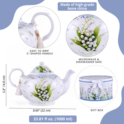 Lily of the Valley Bone China Teapot, 1.14 qt, in Gift Box