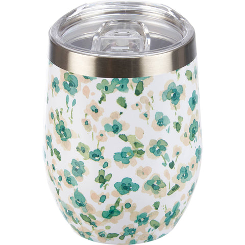 Blue Floral Wine Tumbler, 12 oz - Primitives by Kathy