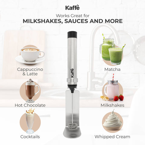 Handheld Milk Frother with Stand, USB Rechargeable, Stainless Steel - Kaffe