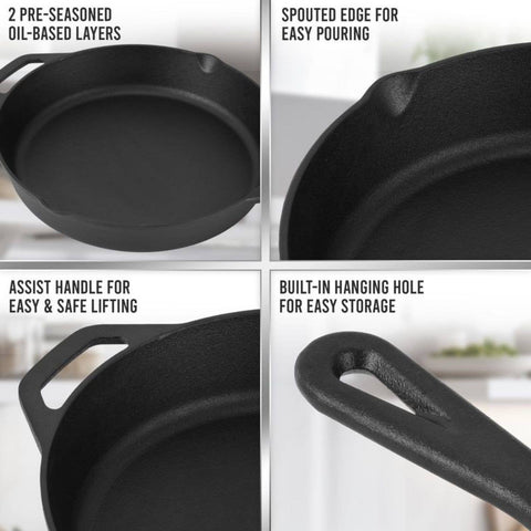 Pre-Seasoned Cast Iron Skillet, 12.5 Inch - Zulay Kitchen