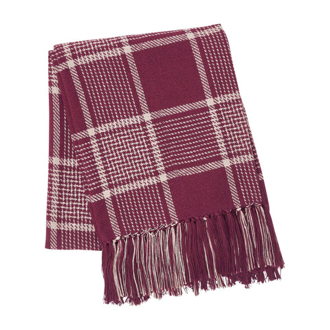 Eston Burgundy Tan Plaid Throw, 50x60 in - VHC Brands