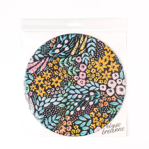 Black Floral Mousepad, 8.5" diameter - Elyse Breanne Design