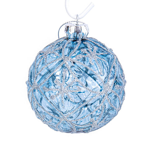 Blue Relief Glass Christmas Tree Ornaments - Set of 2 - STP