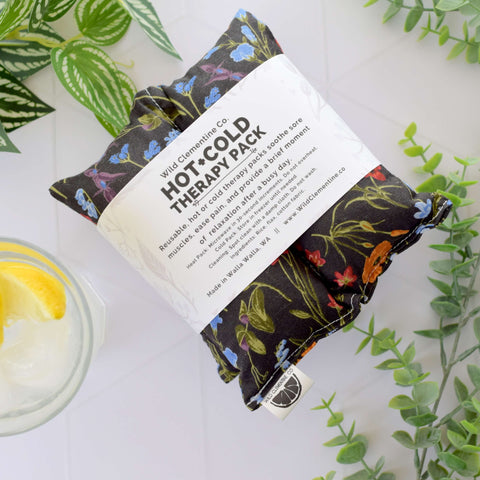 Heating Pad Neck Wrap, Hot + Cold Flaxseed, Charcoal Floral - Wild Clementine Co.