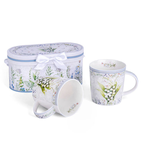 Lily of the Valley China Tea/Coffee Mugs, Set of 2, 11.83 fl oz ea, in Gift Box