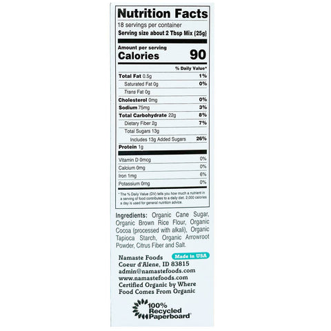 Dark Chocolate Brownie Mix, 16 oz, Gluten Free Organic - Namaste Foods