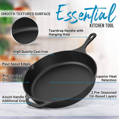 Pre-Seasoned Cast Iron Skillet, 12.5 Inch - Zulay Kitchen