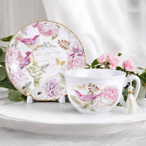 Vintage Style Birds Bone China Cup and Saucer Set, in Gift Box