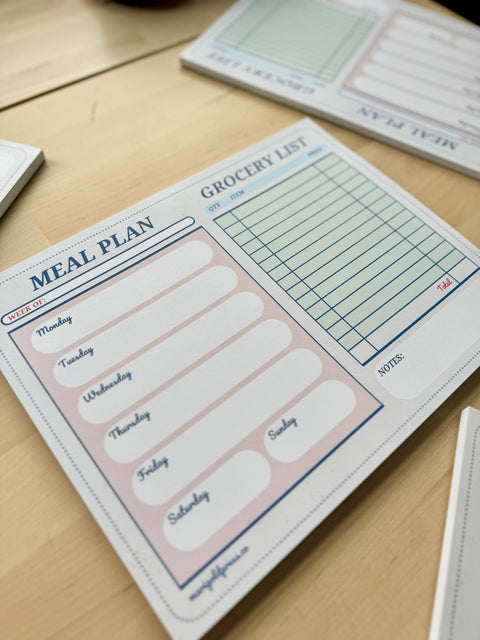 Retro Diner Check Style Meal Planner & Grocery List Notepad - Marigold Press