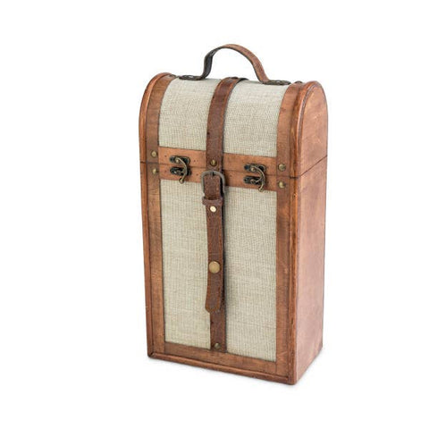 2-Bottle Vintage Wood Wine Trunk with Faux Leather Handle - Twine