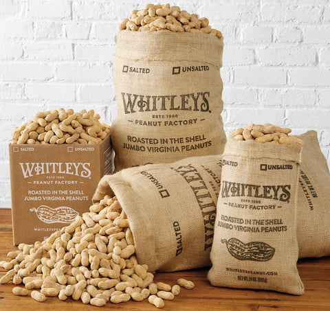 Salted Roasted-n-Shell Peanuts, 12 oz in a Burlap Bag - Whitley's Peanut Factory