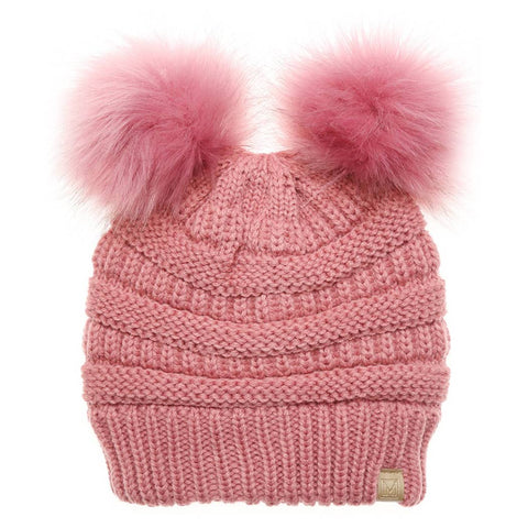Off White Kids Winter Beanie Hat with Double Pom Pom - Kids - One Size - Fashion City