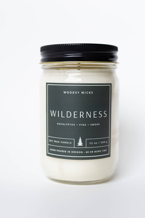 Wilderness, 12 oz Soy Wax Candle, Cotton Wick - Woodsy Wicks