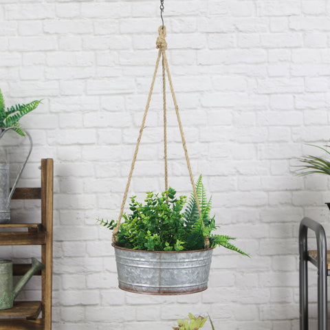 Inara Round Galvanized Hanging Metal Planter: Large - Cheungs Home Decor