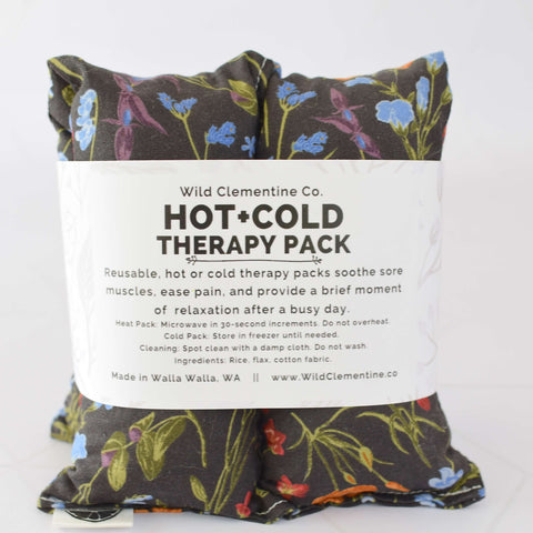 Heating Pad Neck Wrap, Hot + Cold Flaxseed, Charcoal Floral - Wild Clementine Co.