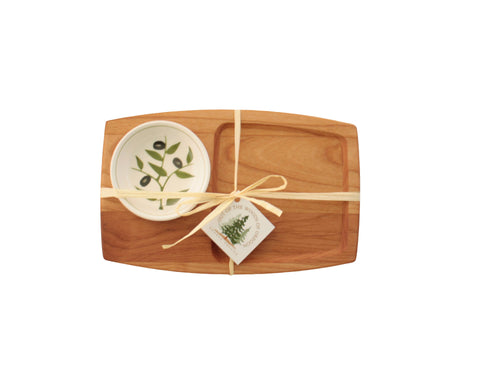 Olive Branch Appetizer Board with Bowl, 10"x6"x1" - Out of the Woods of Oregon