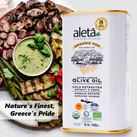 Greek Extra Virgin Olive Oil, 16.9 oz tin, Organic Single Estate - Aleta Farms