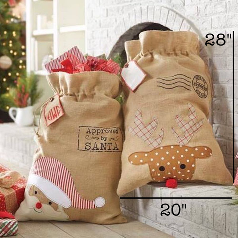 Drawstring Santa Sack: Santa, 28” x 20” - Threaded Pear