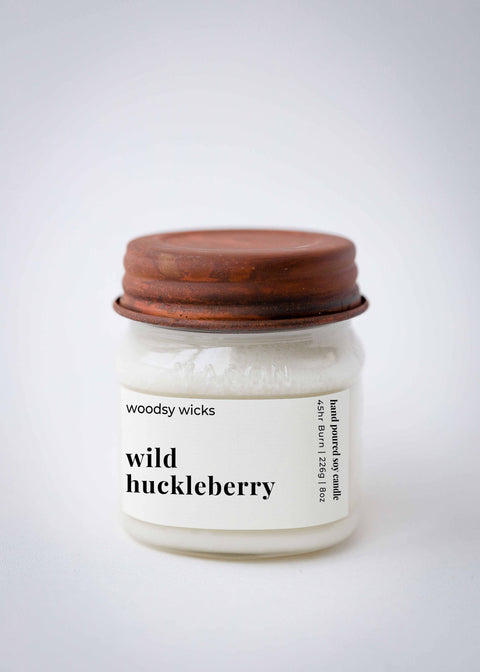 Wild Huckleberry, 8 oz Soy Candle, Crackling Wood Wick - Woodsy Wicks