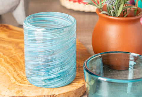 Mexican Handblown Glasses - Aqua, Set of 4 - Verve Culture