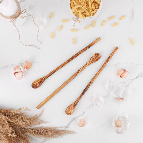 Olive Wood Long Handle Tea Spoon, 11" - ArtisRaw
