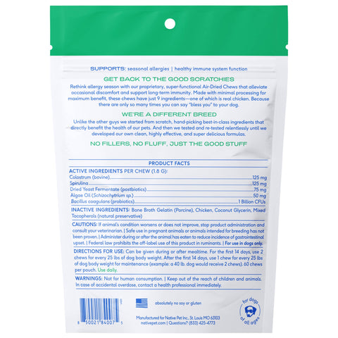 Allergy & Immune Chews, an Allergy & Itch Relief Supplement for Dogs: 30ct - Native Pet
