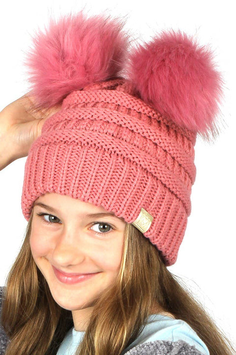 Off White Kids Winter Beanie Hat with Double Pom Pom - Kids - One Size - Fashion City