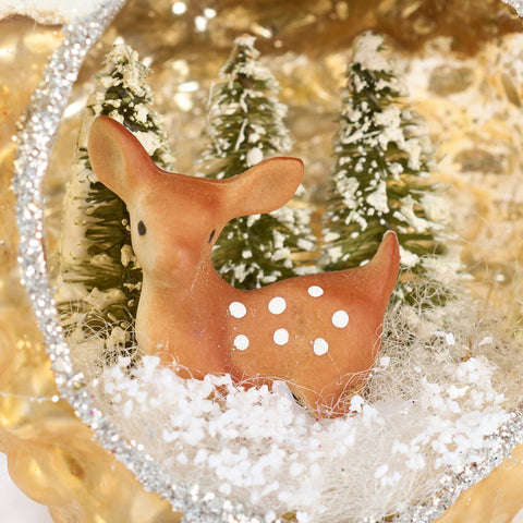 Snowy Deer Glass Ornament, 1.8"x2.5"x3.3" - Primitives by Kathy