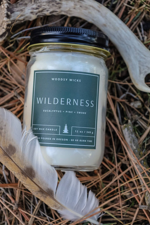 Wilderness, 12 oz Soy Wax Candle, Cotton Wick - Woodsy Wicks