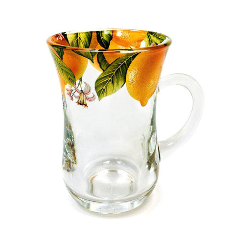 Lemons Coffee and Tea Glass Mugs, Set of 4, Fluted Top