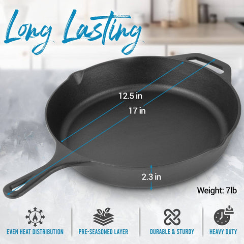 Pre-Seasoned Cast Iron Skillet, 12.5 Inch - Zulay Kitchen